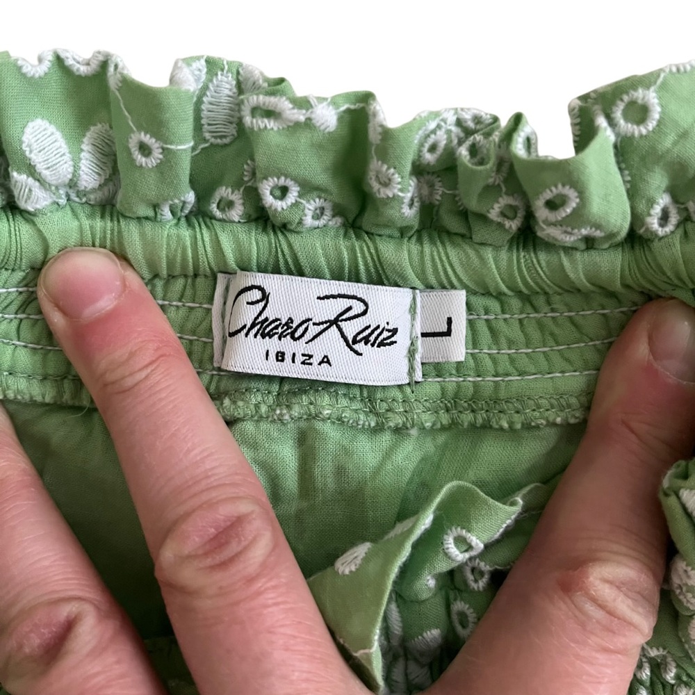 Charo Ruiz Ibiza Khadi Off-the-Shoulder Ruffled Eyelet Mint Green Dress Large - Picture 5 of 9
